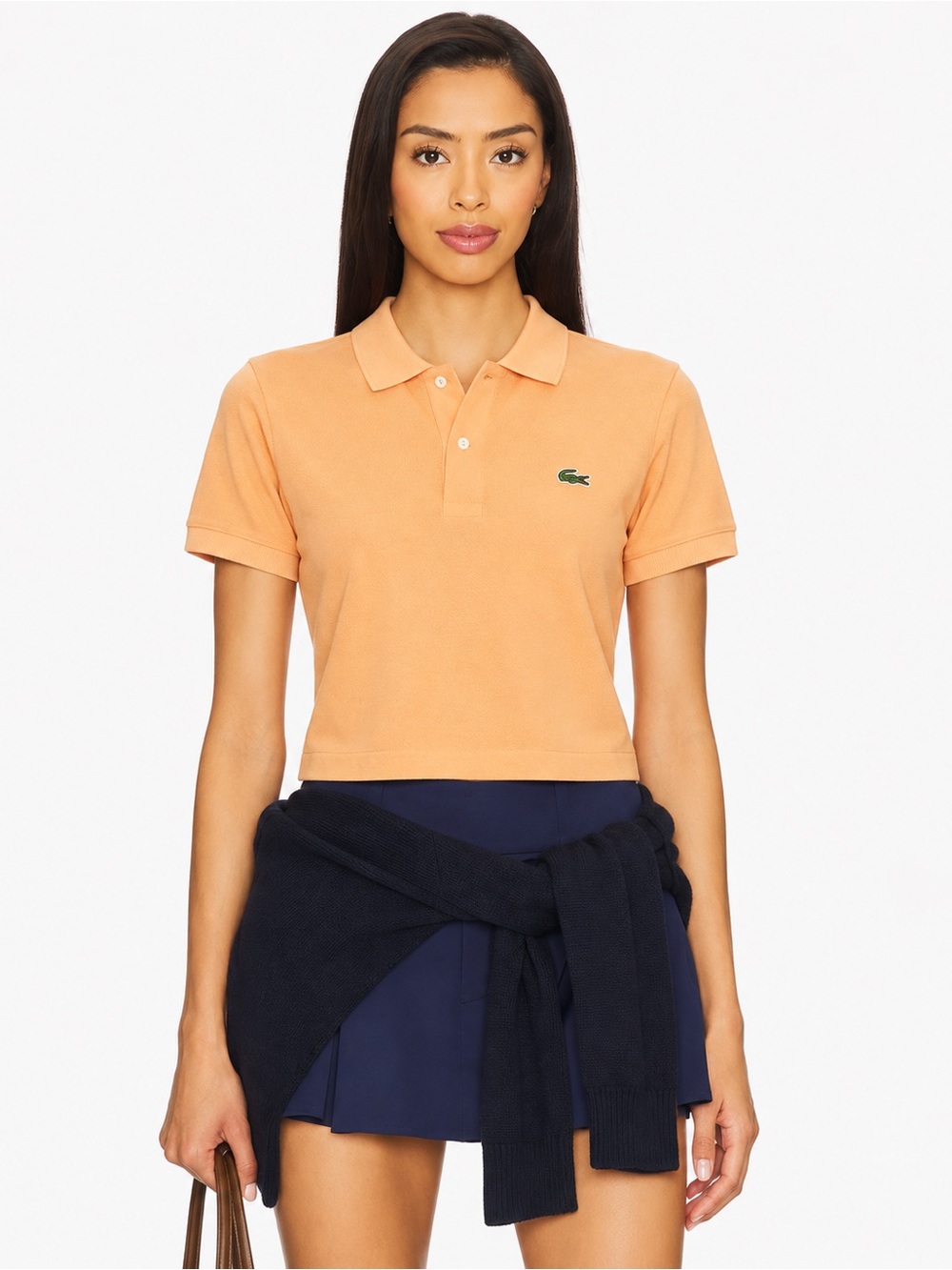 Lacoste Women’s Cropped Polo Shirt Size Small Peach Orange Crocodile Logo